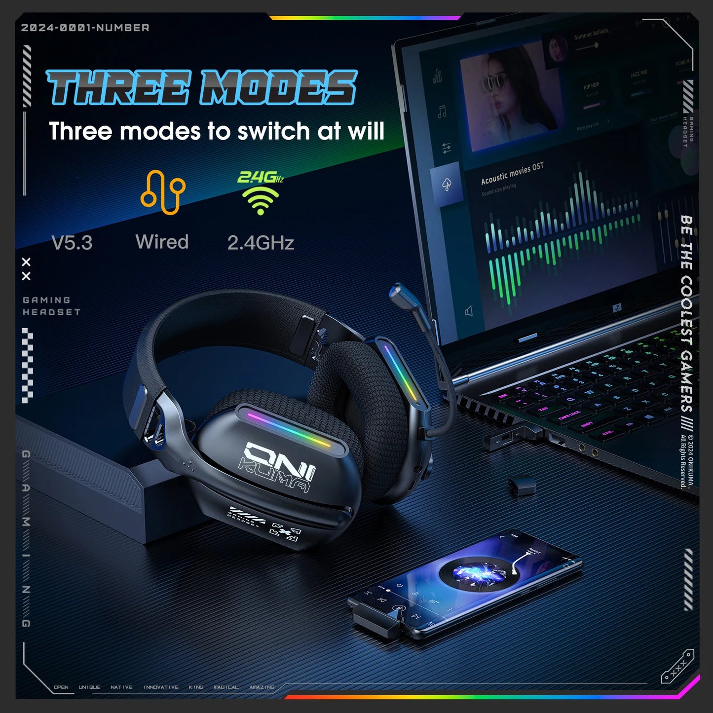 ONIKUMA GT808 Auriculares Gaming RGB Inalámbricos y Cableados