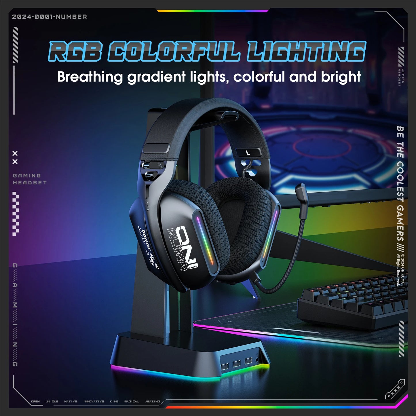 ONIKUMA GT808 Auriculares Gaming RGB Inalámbricos y Cableados