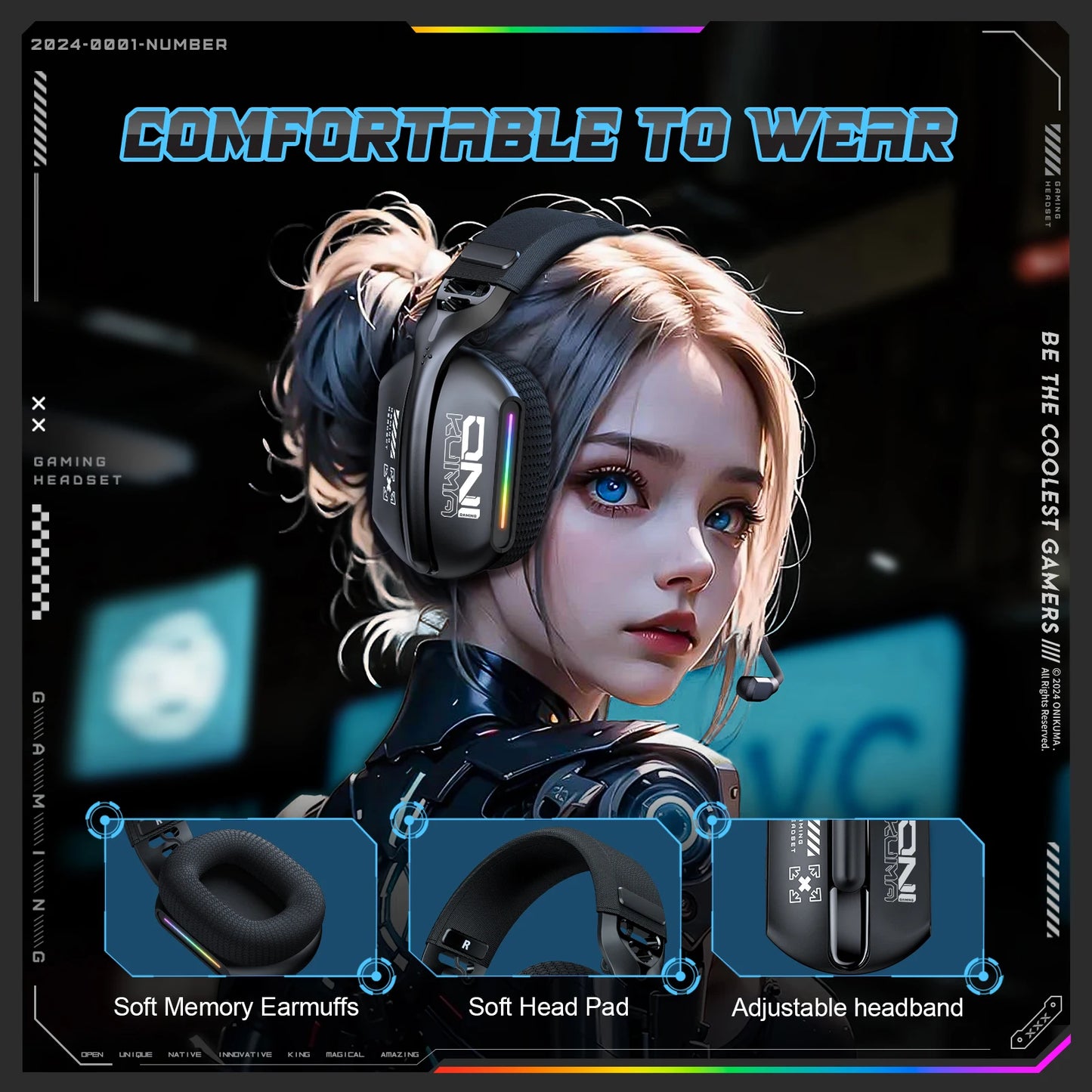 ONIKUMA GT808 Auriculares Gaming RGB Inalámbricos y Cableados