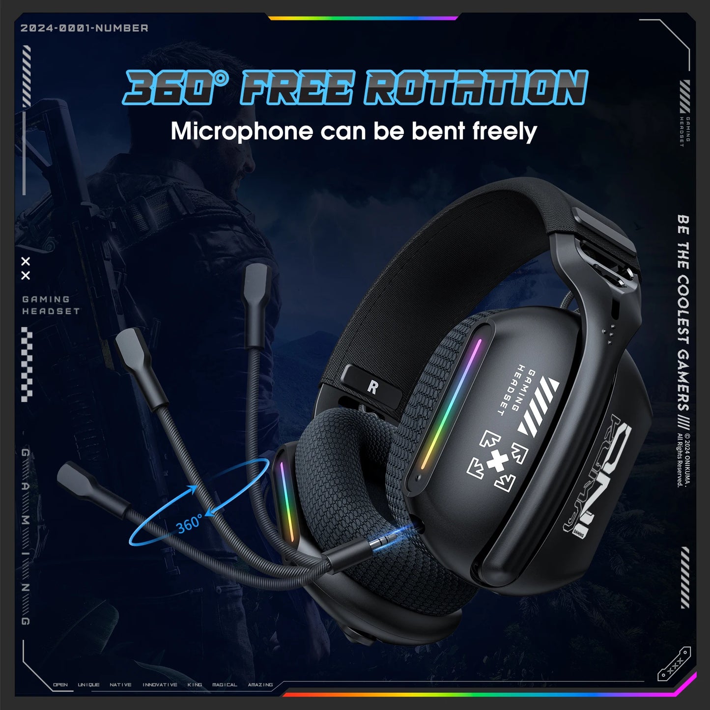 ONIKUMA GT808 Auriculares Gaming RGB Inalámbricos y Cableados