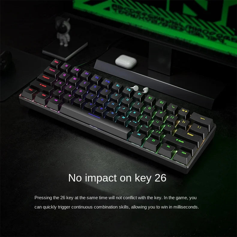 Teclado Gamer 60% Mini Blanco – Ergonómico y Semi-Mecánico