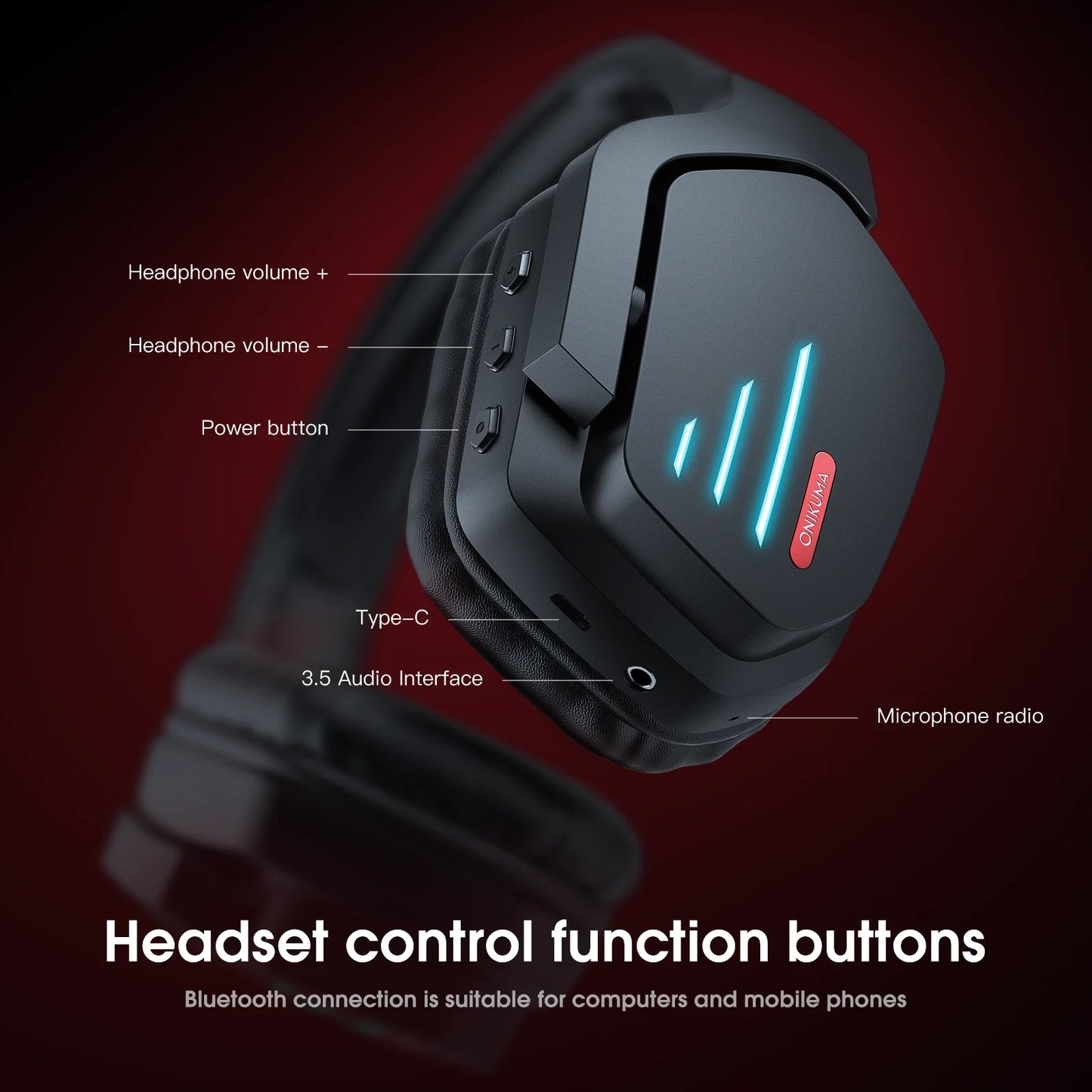 ONIKUMA Headset Gamer Pro Inalámbrico con Luz LED – PC