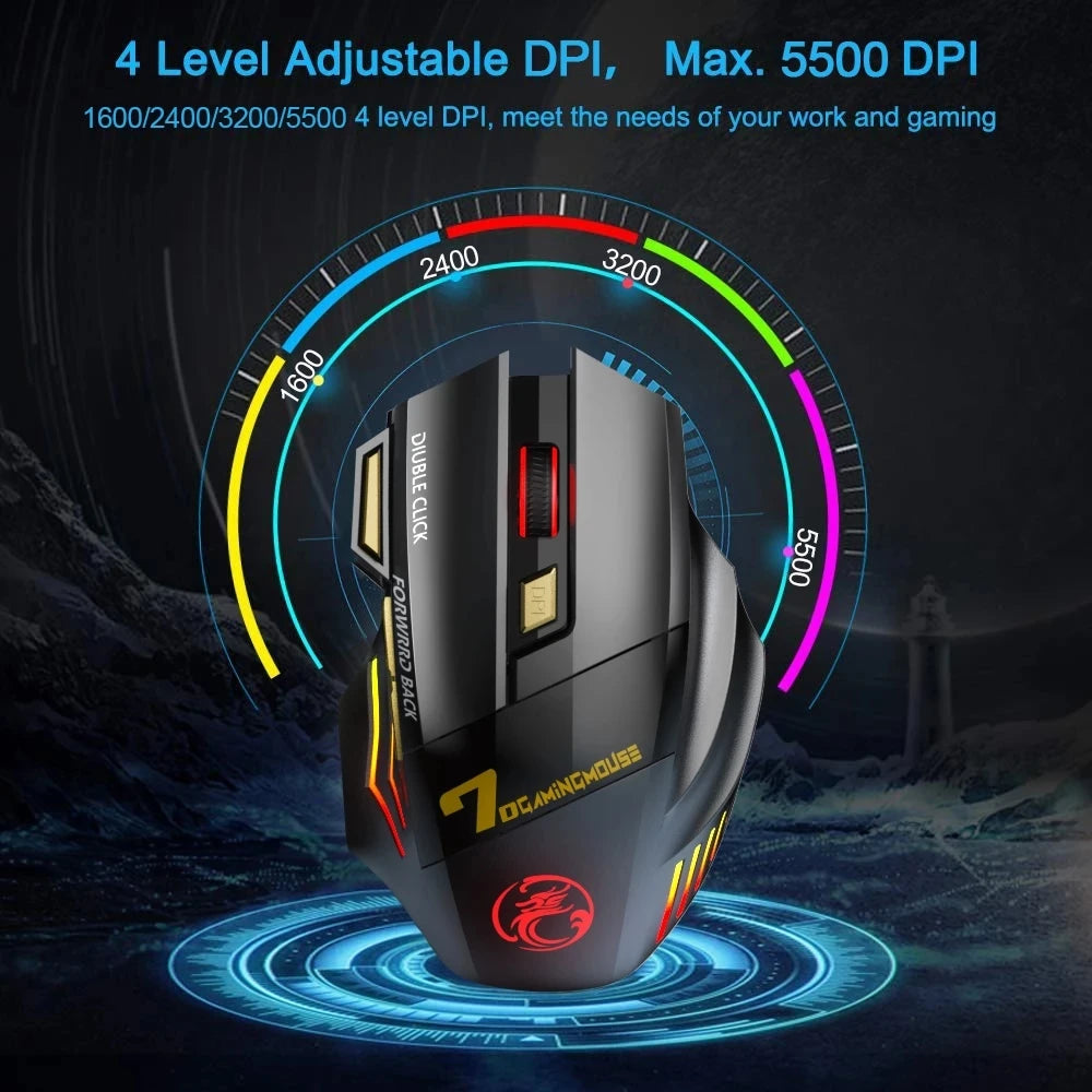 Mouse Gamer Inalámbrico 7 Botones RGB